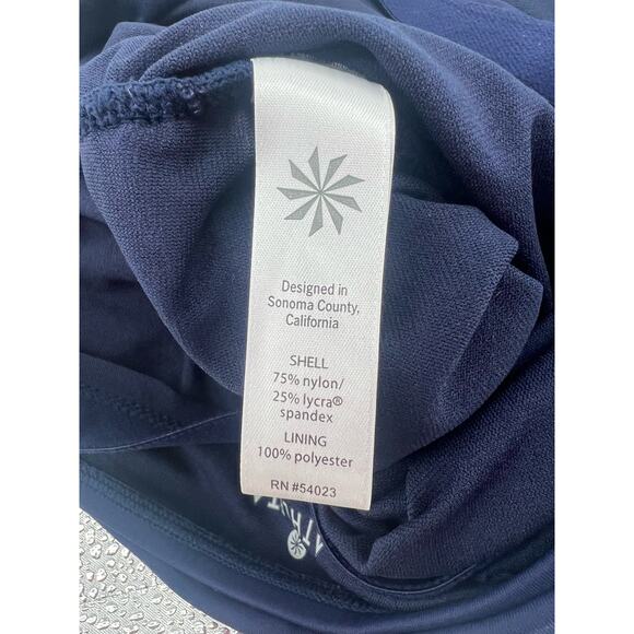 ATHLETA Tankini Swim Top Shirrendipity Halter Style Navy Women's Size Medium - Picture 5 of 6